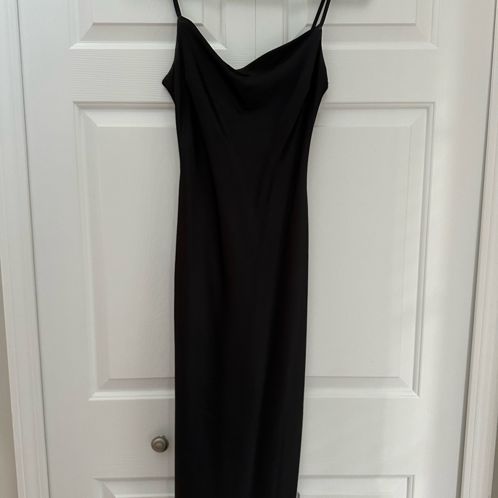 Express Black Midi Dress with Spaghetti Straps